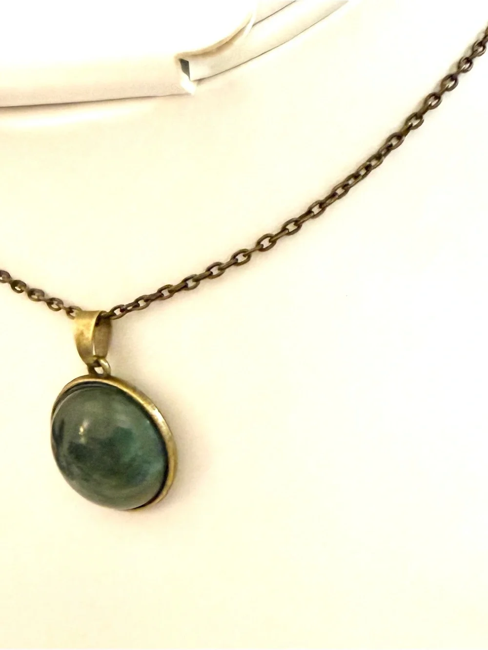 S925 Green Aventurine Pendant Necklace Bronze Tone Bezel Round Stone 18